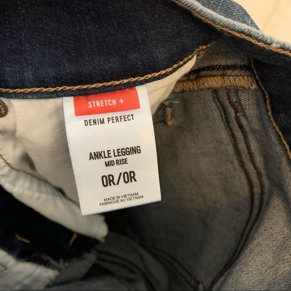 Express Ankle Legging Mid Rise Red Stripe Raw Hem - Picture 9 of 10